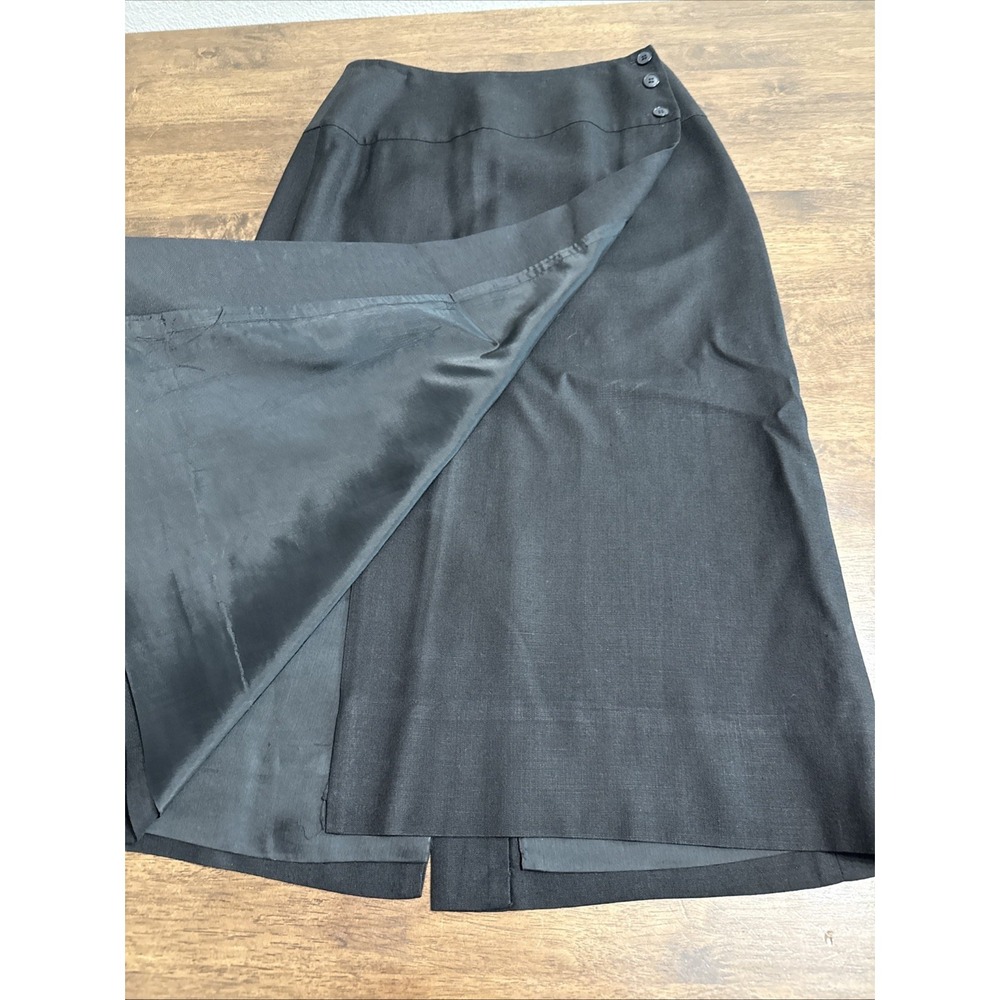 Linda Allard Ellen Tracy Black Linen Blend Wrap Skirt Size 8 Classic Career Work - Picture 3 of 9